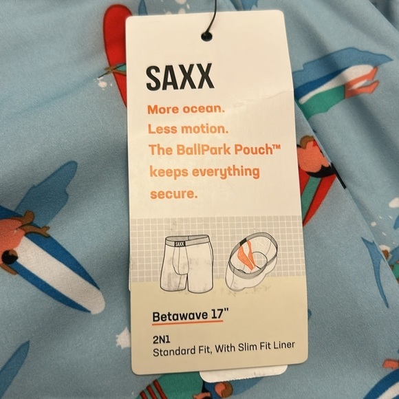 Saxx BETAWAVE 17" 2N1 DropTemp Cooling Liner Ballpark Pouch Swim Trunks 38 Surf - Picture 9 of 11